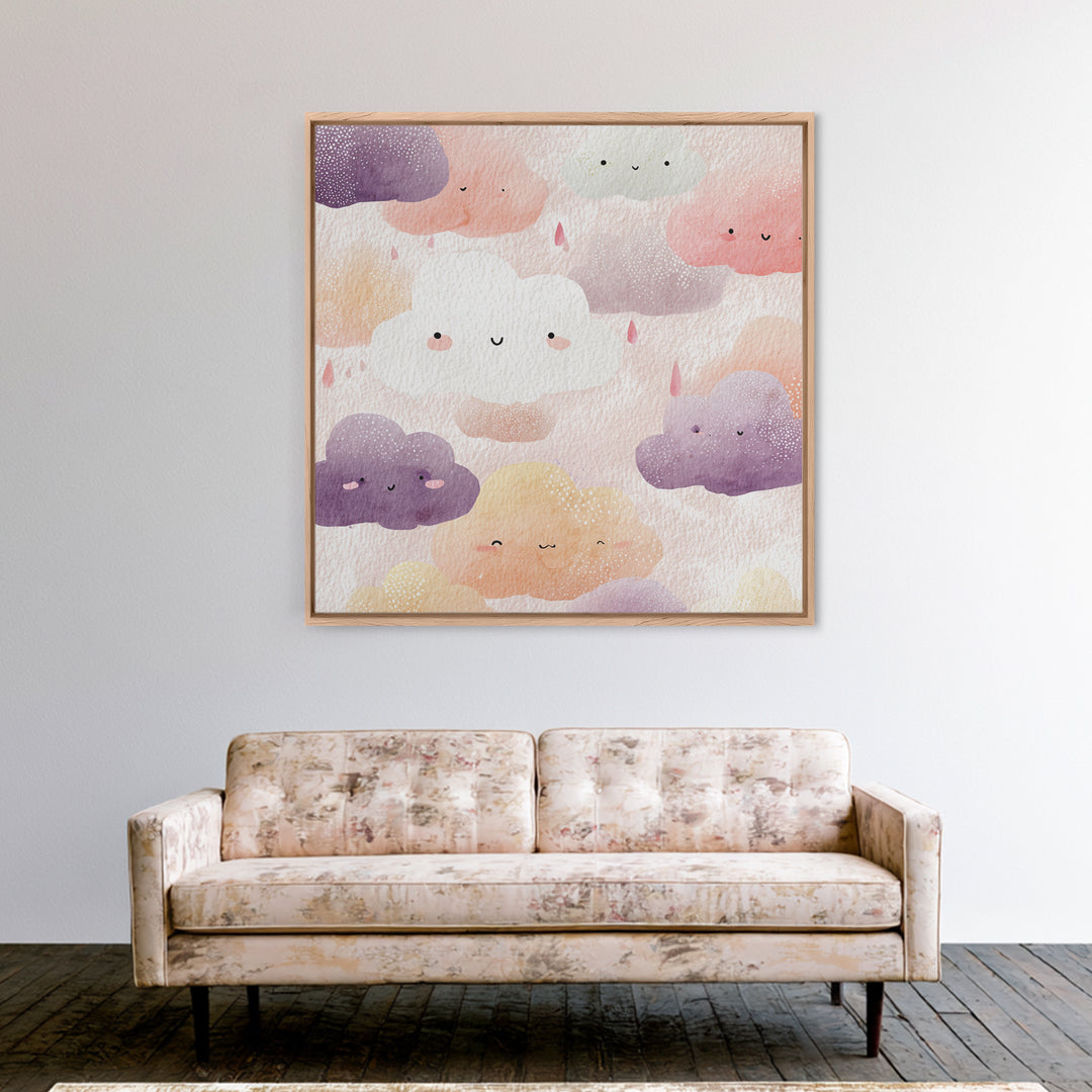 Clouds and Raindrops Canvas Print, Nursery Art, Digital Download Art, Nursery Decor, Oil Painting, Nursery, Whimsical Wall Art, NUR-1x1-22