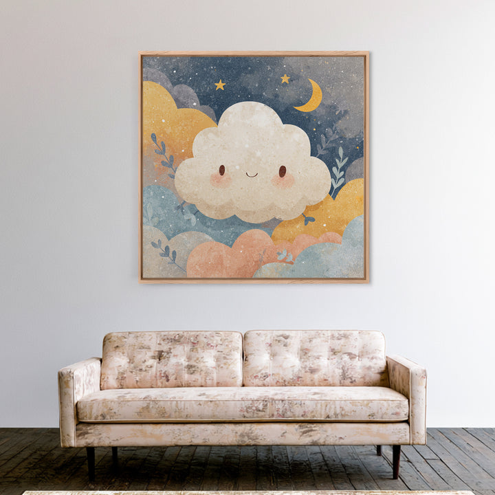 Moon and Stars Framed Canvas Print, Nursery Art, Girl Nursery Decor, Nursery Decor, Fine Art, Nursery, Kids Room Art, NUR-1x1-27