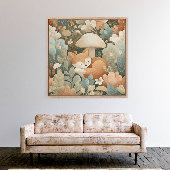 Woodland Fox Tucked Framed Canvas Print, Nursery Art, Nursery Wall Art, Nursery Decor, Oil Painting, Nursery, Woodland Nursery, NUR-1x1-28