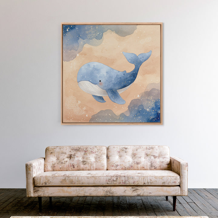 Whale and Tiny Stars Framed Canvas Print, Nursery Art, Home Decor, Nursery Decor, Fine Art, Nursery, Contemporary Art, NUR-1x1-32