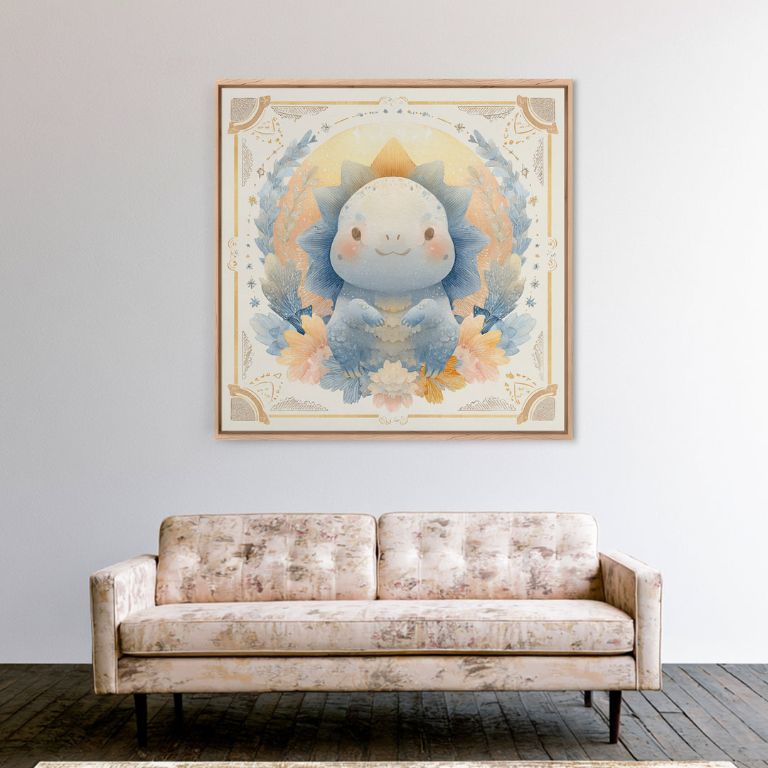 Tiny Dinosaur with Friendly Expression Framed Canvas Print, Nursery Art, Kids Wall Art, Nursery Decor, Fine Art, Nursery, NUR-1x1-39