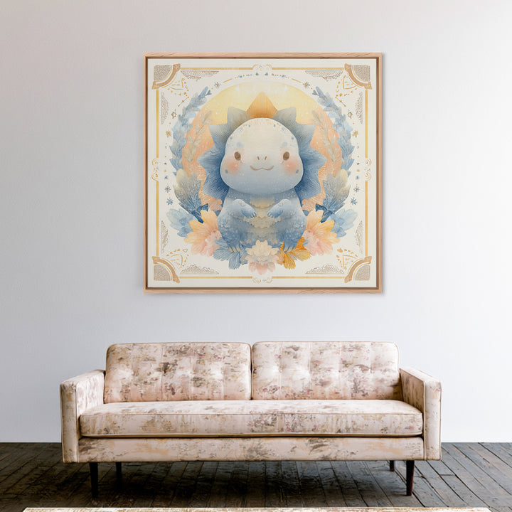 Tiny Dinosaur with Friendly Expression Framed Canvas Print, Nursery Art, Kids Wall Art, Nursery Decor, Fine Art, Nursery, NUR-1x1-39