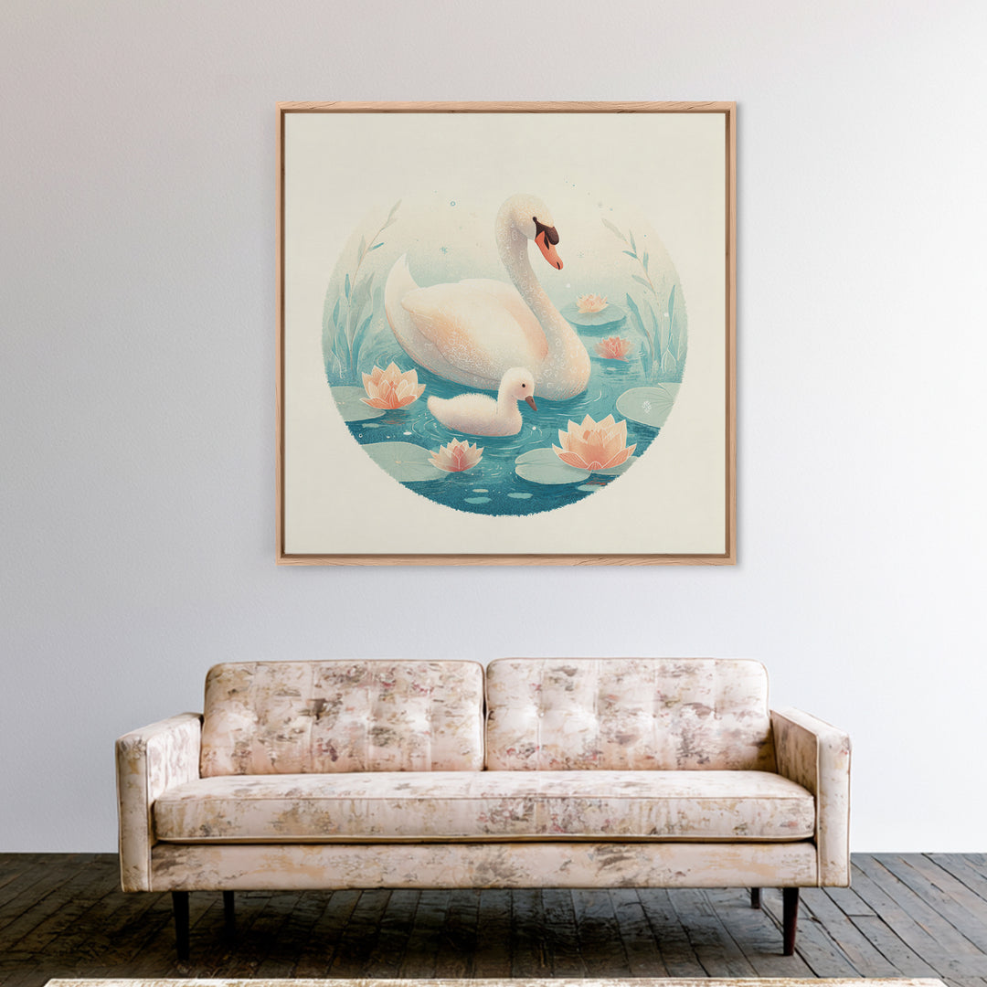 Swan and Cygnet Framed Canvas Print, Nursery Art, Luxury Decor, Nursery Decor, Nursery, Nursery Wall Art, Printable Art, NUR-1x1-40