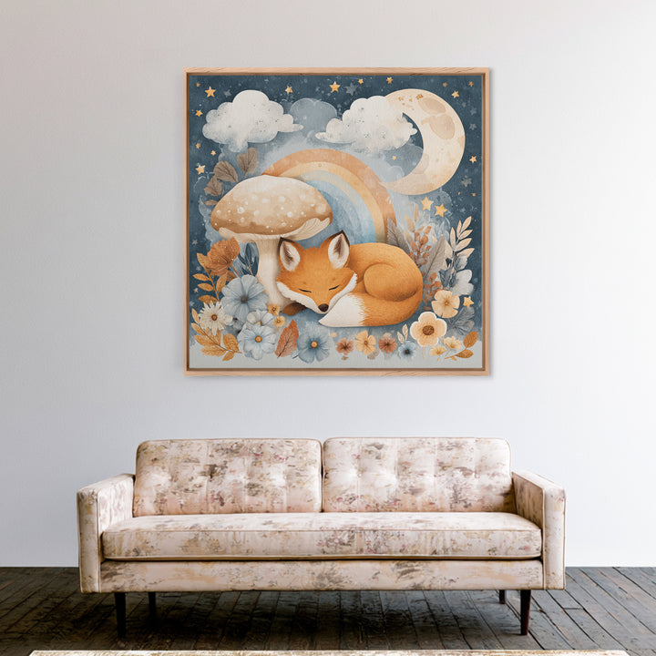 Woodland Fox Tucked Framed Canvas Print, Nursery Art, Kids Wall Art, Nursery Decor, Fine Art, Nursery, Gallery Decor, NUR-1x1-52