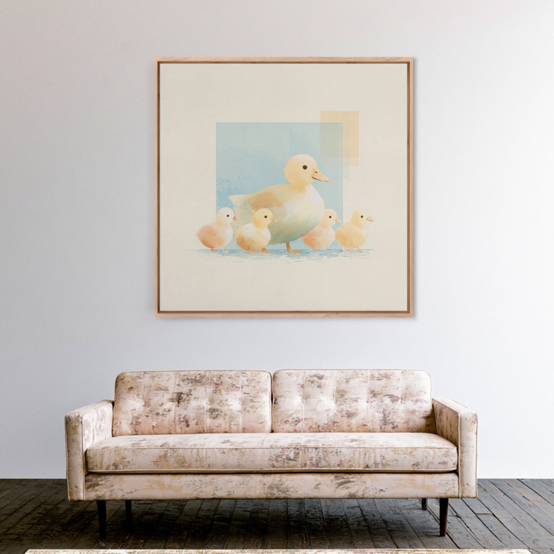 Ducklings Following a Mother Duck Framed Canvas Print, Nursery Art, Dinosaur Wall Art, Nursery Decor, Fine Art, Nursery, NUR-1x1-62