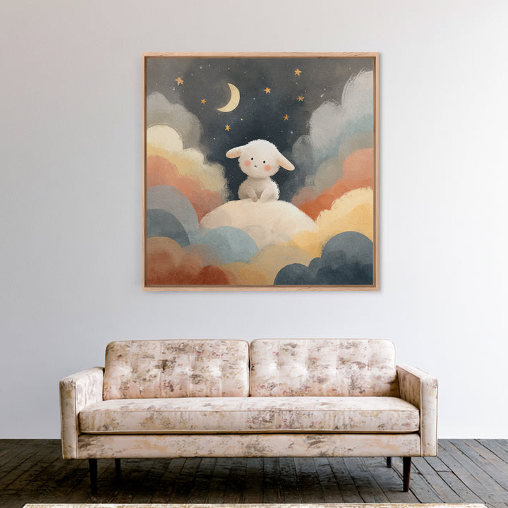 Little Lamb under a Starry Sky Framed Canvas Print, Nursery Art, Home Decor, Nursery Decor, Fine Art, Nursery, Contemporary Art, NUR-1x1-67