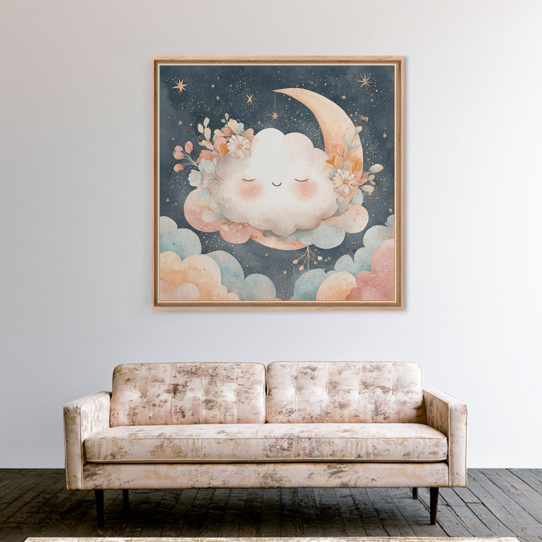 Moon and Stars Canvas Print, Nursery Art, Neutral Decor, Nursery Decor, Fine Art, Nursery, Wall Decor, Art Print, Digital Art, NUR-1x1-75