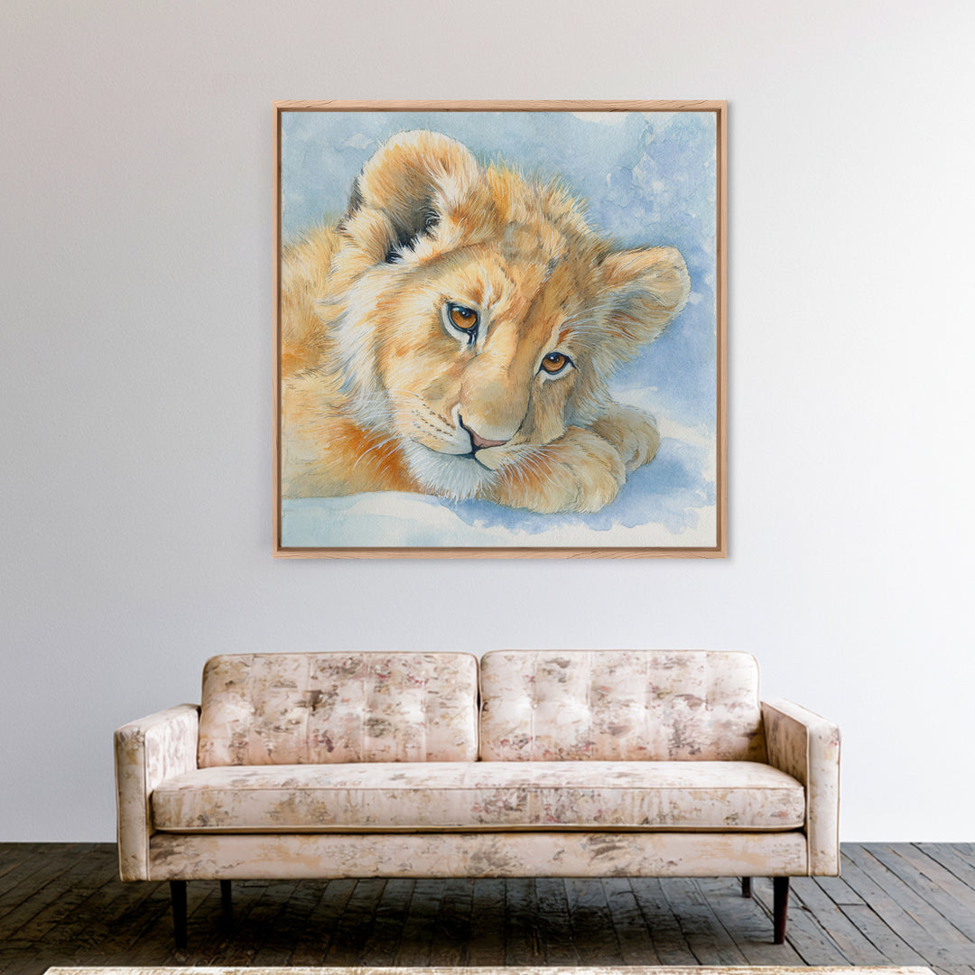 Lion Cub with Soft Golden Mane Canvas Print, Nursery Art, Textured Painting, Nursery Decor, Fine Art, Nursery, Wall Art Print, NUR-1x1-81