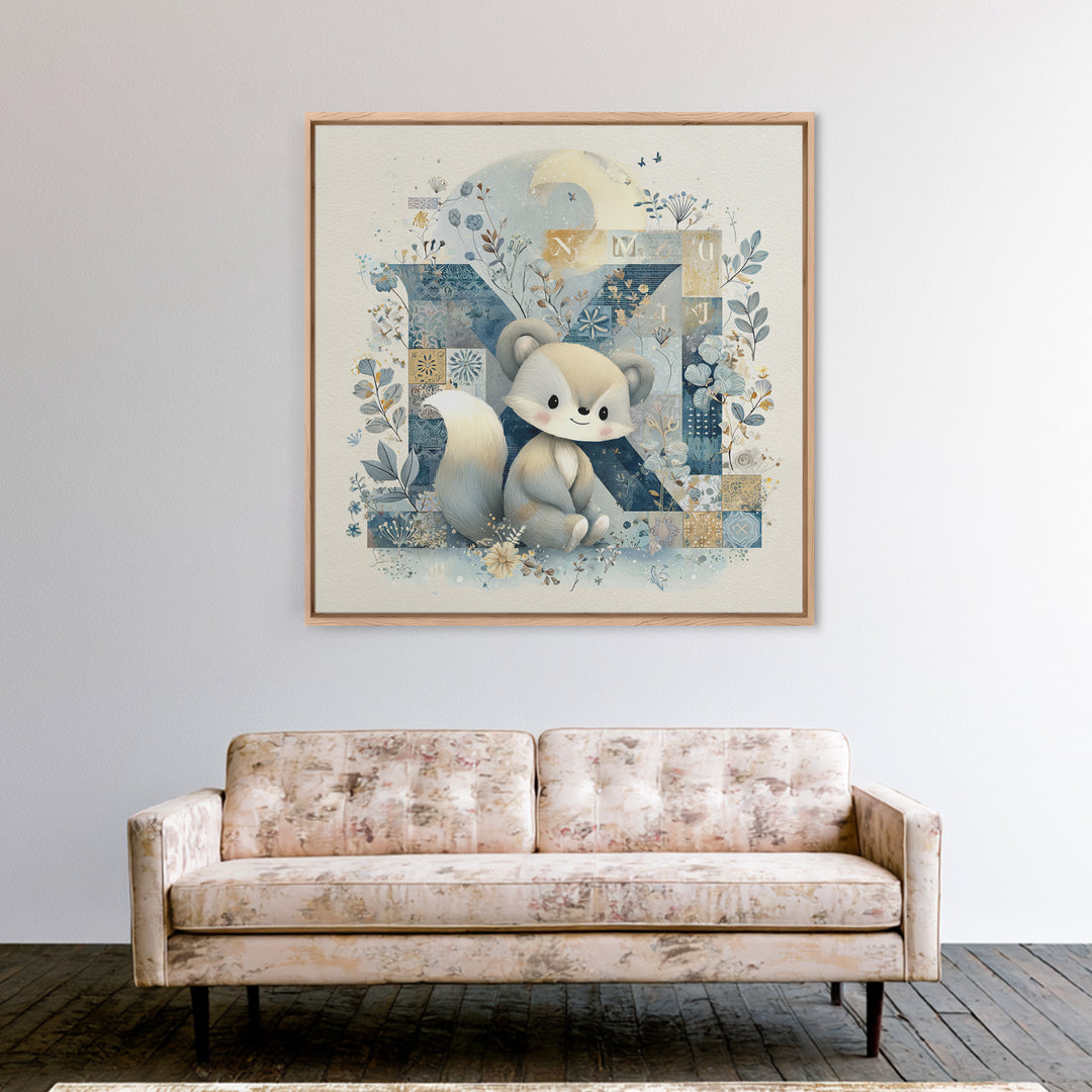 Animal Alphabet Scene Without Readable Letters Framed Canvas Print, Nursery Art, Fine Art Print, Nursery Decor, Nursery, NUR-1x1-83