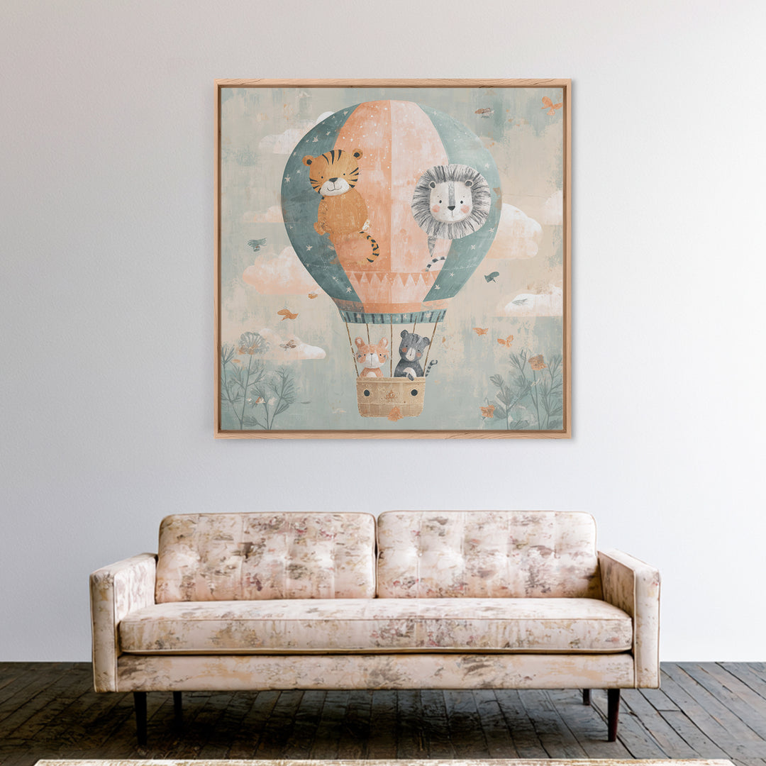 Floating Hot Air Balloon Framed Canvas Print, Nursery Art, Kids Room Wall Art, Nursery Decor, Abstract Art, Nursery, NUR-1x1-84