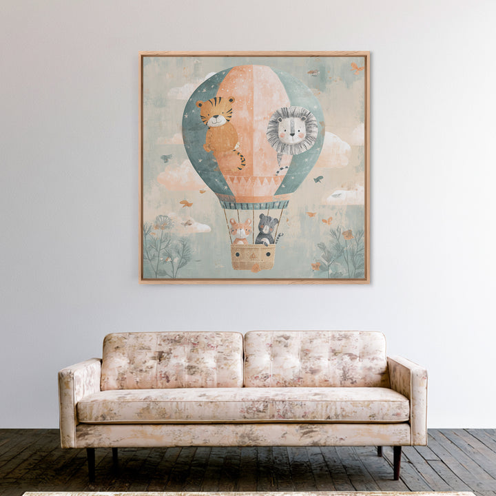 Floating Hot Air Balloon Framed Canvas Print, Nursery Art, Kids Room Wall Art, Nursery Decor, Abstract Art, Nursery, NUR-1x1-84