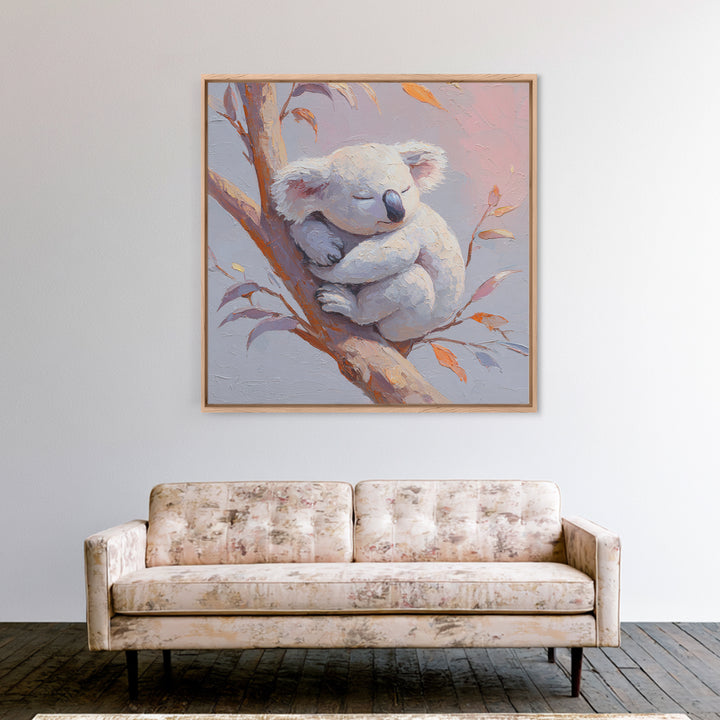 Sleeping Koala on Eucalyptus Branch Canvas Print, Nursery Art, Statement Artwork, Nursery Decor, Oil Painting, Nursery, NUR-1x1-85