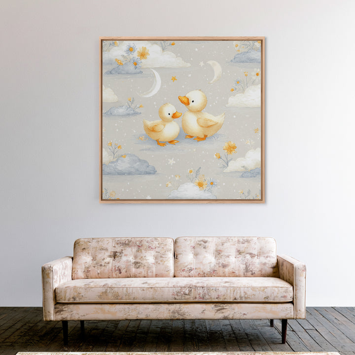Ducklings Following a Mother Duck Canvas Print, Nursery Art, Neutral Decor, Nursery Decor, Fine Art, Nursery, Wall Decor, NUR-1x1-86