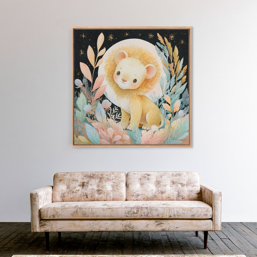 Lion Cub with Soft Golden Mane Canvas Print, Nursery Art, Woodland Nursery Art, Nursery Decor, Fine Art, Nursery, NUR-1x1-9