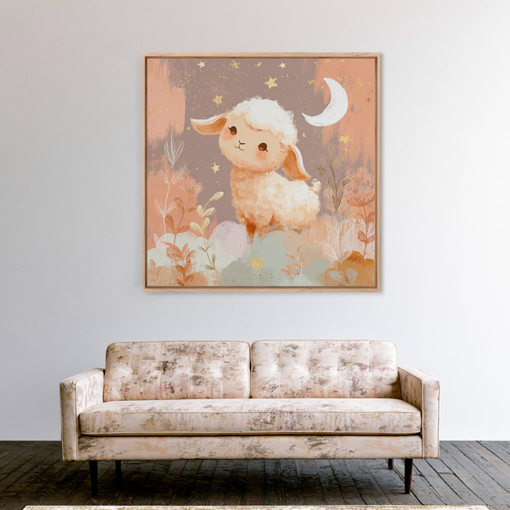 Little Lamb under a Starry Sky Canvas Print, Nursery Art, Boho Decor, Nursery Decor, Fine Art, Nursery, Wall Hangings, NUR-1x1-91