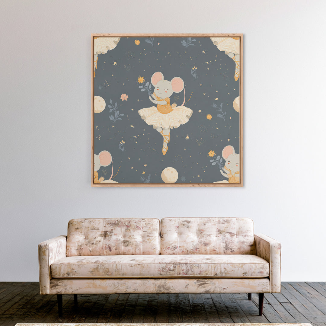Ballet Mouse in Storybook Style Canvas Print, Nursery Art, Kids Room Art, Nursery Decor, Fine Art, Nursery, Textured Painting, NUR-1x1-92