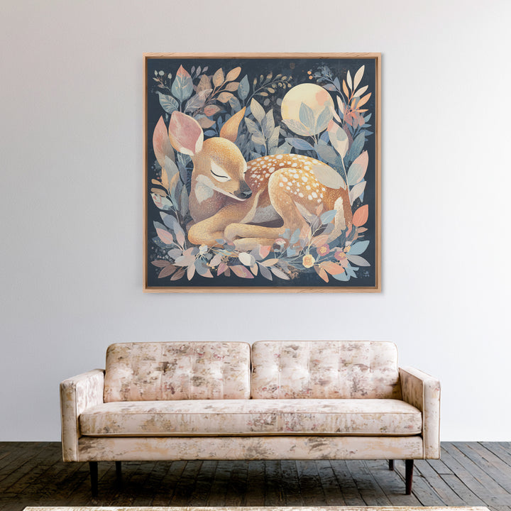 Deer Fawn Sleeping Canvas Print, Nursery Art, Gallery Decor, Nursery Decor, Fine Art, Nursery, Wall Art, Wall Decor, Art Print, NUR-1x1-95