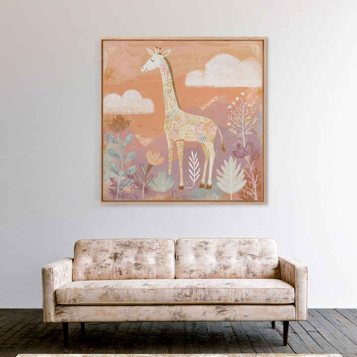 Gentle Giraffe with Pastel Flowers Canvas Print, Nursery Art, Statement Artwork, Nursery Decor, Fine Art, Nursery, NUR-1x1-98