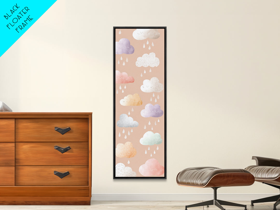 Clouds and Raindrops Canvas Print, Nursery Art, Woodland Nursery, Nursery Decor, Nursery, Gallery Decor, Neutral Decor, NUR-1x3-10