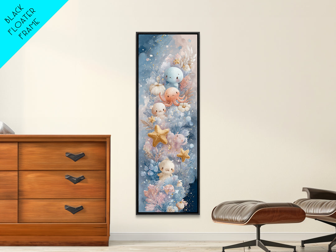 Friendly Ocean Creatures Canvas Print, Nursery Art, Statement Artwork, Nursery Decor, Fine Art, Nursery, Printable Wall Art, NUR-1x3-12