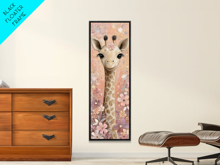 Gentle Giraffe with Pastel Flowers Canvas Print, Nursery Art, Kids Room Wall Art, Nursery Decor, Nursery, Luxury Decor, NUR-1x3-14