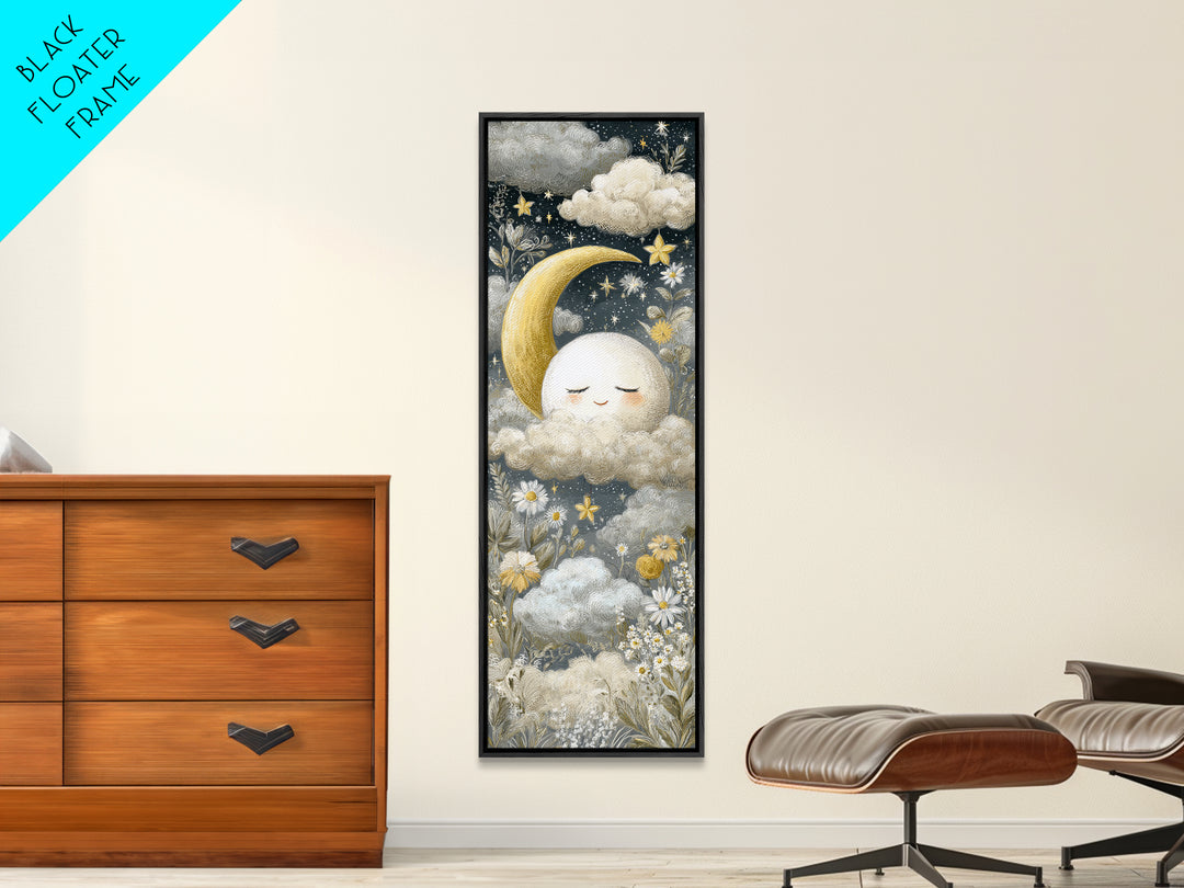 Moon and Stars Framed Canvas Print, Nursery Art, Nursery Decor, Abstract Art, Nursery 315, Playroom Decor, Wall Art Set of, NUR-1x3-15