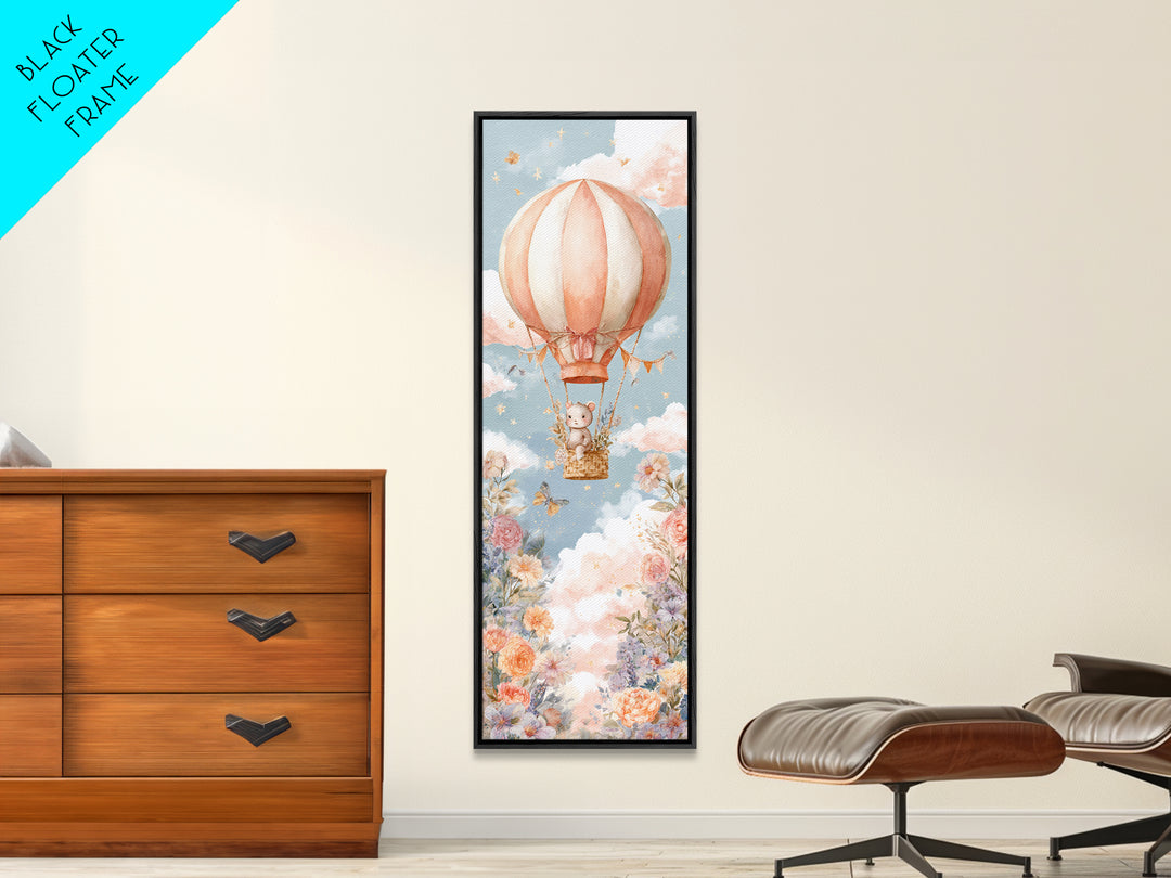 Floating Hot Air Balloon Canvas Print, Nursery Art, Wall Art, Nursery Decor, Watercolor Art, Nursery, Nursery Prints, NUR-1x3-48