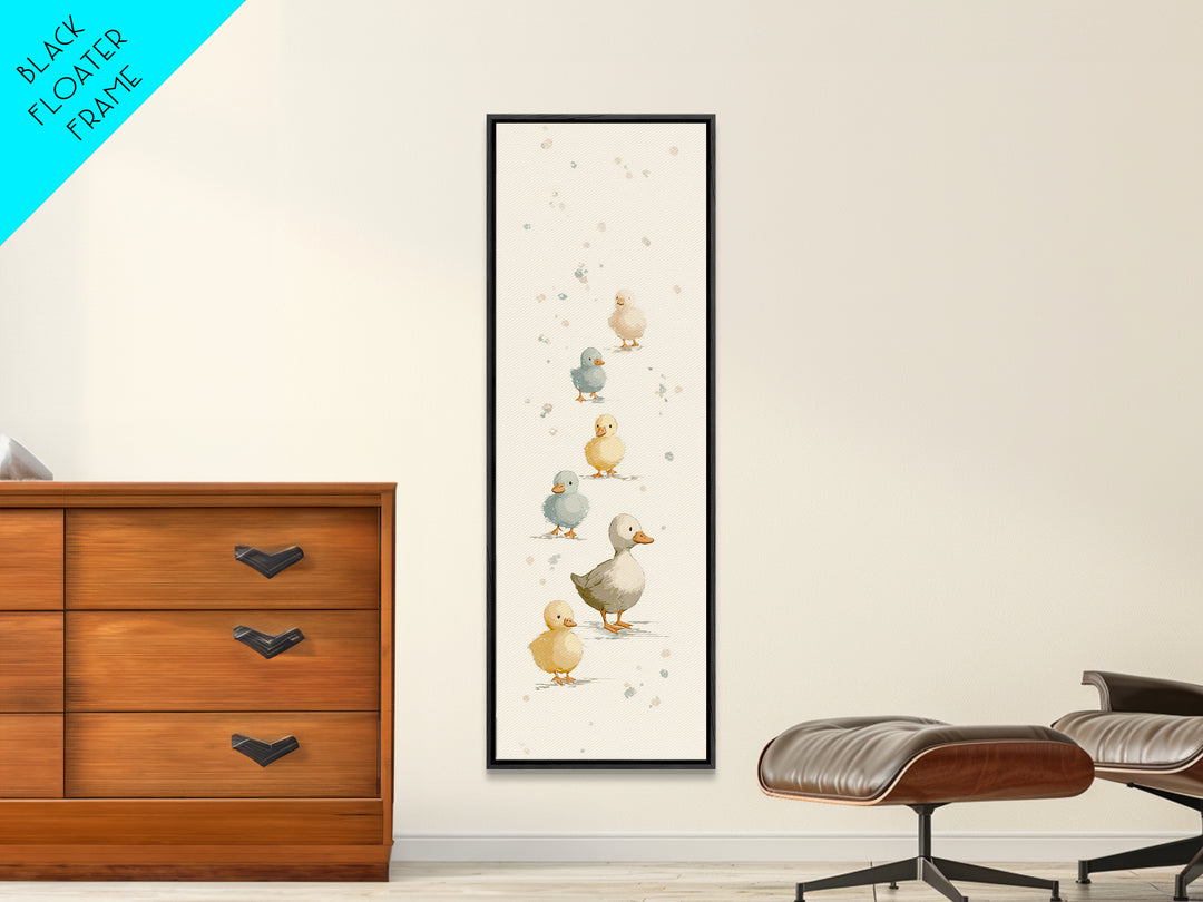 Ducklings Following a Mother Duck Framed Canvas Print, Nursery Art, Woodland Nursery Art, Nursery Decor, Oil Painting, Nursery, NUR-1x3-50