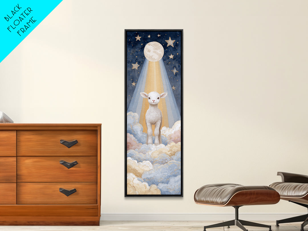 Little Lamb under a Starry Sky Canvas Print, Nursery Art, Nursery Wall Decor, Nursery Decor, Oil Painting, Nursery, NUR-1x3-55