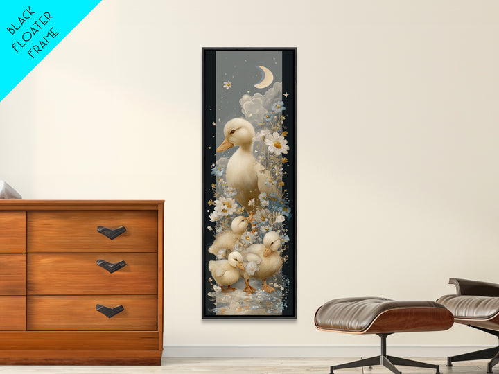 Ducklings Following a Mother Duck Framed Canvas Print, Nursery Art, Woodland Nursery Art, Nursery Decor, Oil Painting, Nursery, NUR-1x3-74