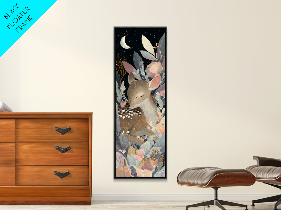 Deer Fawn Sleeping Framed Canvas Print, Nursery Art, Digital Download Art, Nursery Decor, Fine Art, Nursery, Whimsical Wall Art, NUR-1x3-83