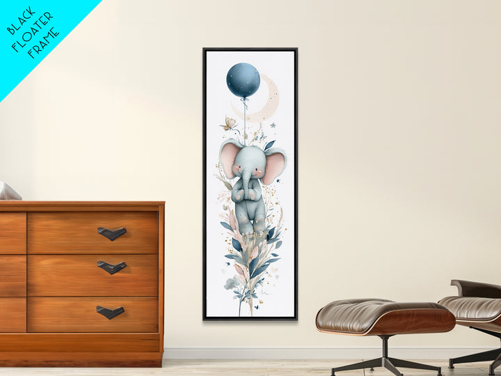 Sleepy Baby Elephant Holding a Tiny Balloon Canvas Print, Nursery Art, Art Print, Nursery Decor, Nursery 385, Wall Art Set of, NUR-1x3-85