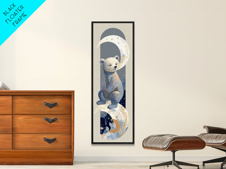 Baby Bear Floating on a Crescent Moon Canvas Print, Nursery Art, Luxury Decor, Nursery Decor, Oil Painting, Nursery, NUR-1x3-90