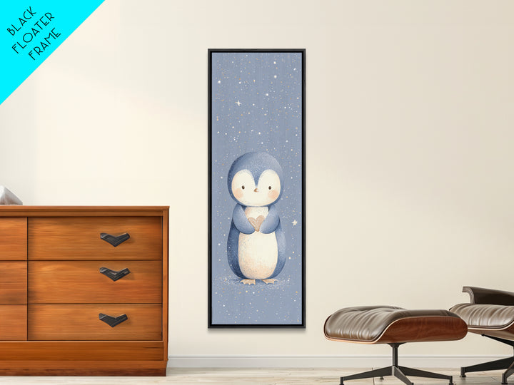 Penguin Holding a Little Heart Shape Canvas Print, Nursery Art, Modern Decor, Nursery Decor, Abstract Art, Nursery, Art Print, NUR-1x3-94