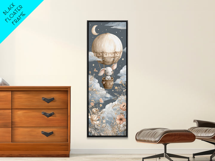 Floating Hot Air Balloon Framed Canvas Print, Nursery Art, Digital Download Art, Nursery Decor, Abstract Art, Nursery, NUR-1x3-96