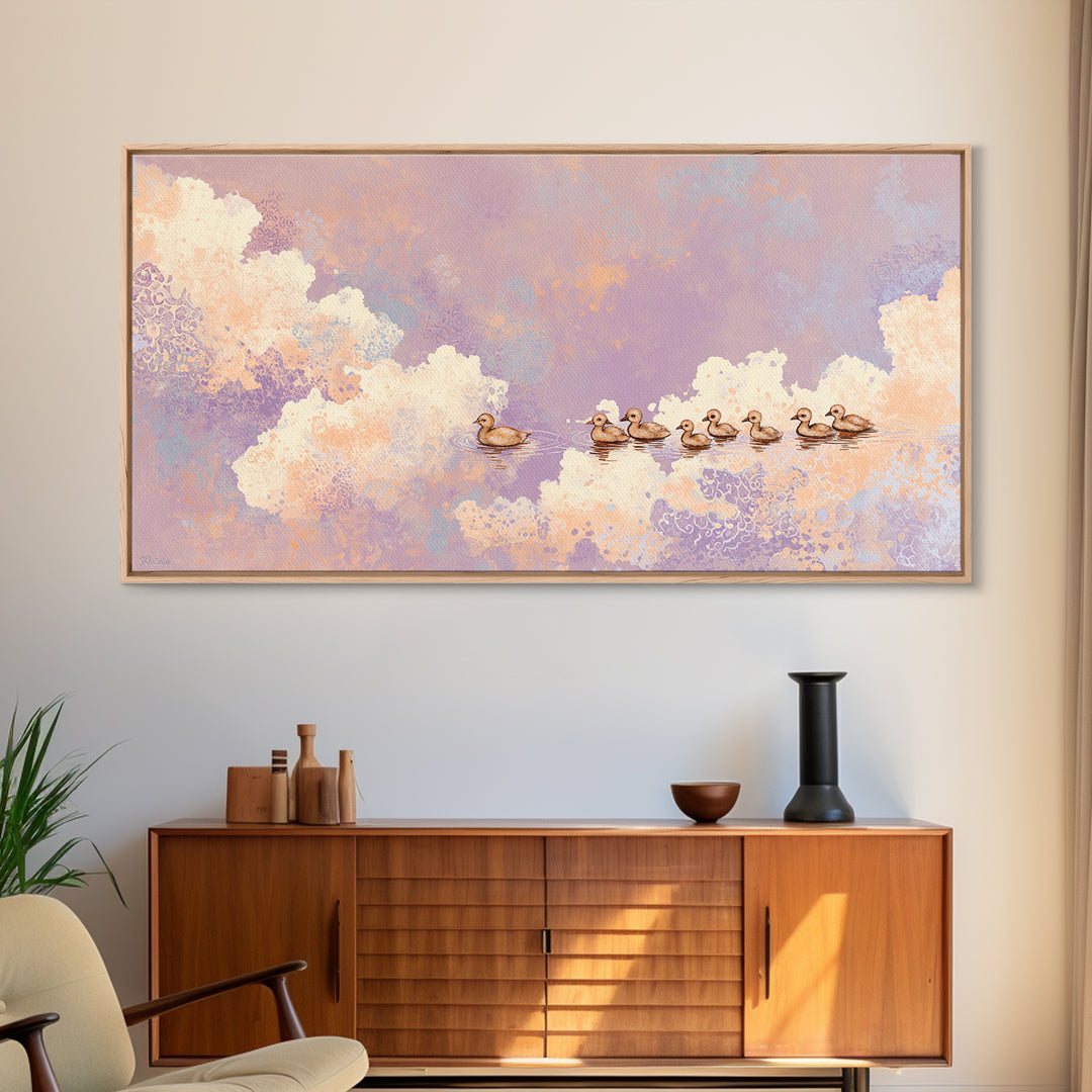 Ducklings Following a Mother Duck Framed Canvas Print, Nursery Art, Luxury Decor, Nursery Decor, Nursery, Nursery Wall Art, NUR-2x1-10