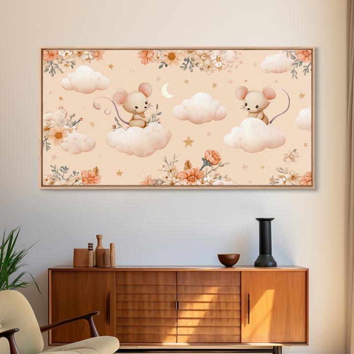Ballet Mouse in Storybook Style Framed Canvas Print, Nursery Art, Modern Decor, Nursery Decor, Fine Art, Nursery, Art Print, NUR-2x1-16