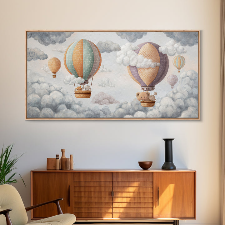 Floating Hot Air Balloon Canvas Print, Nursery Art, Contemporary Art, Nursery Decor, Oil Painting, Nursery, Nursery Prints, NUR-2x1-32