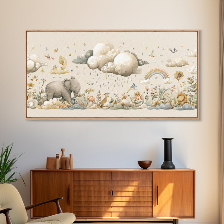Clouds and Raindrops Framed Canvas Print, Nursery Art, Fine Art Print, Nursery Decor, Fine Art, Nursery, Digital Art, NUR-2x1-42