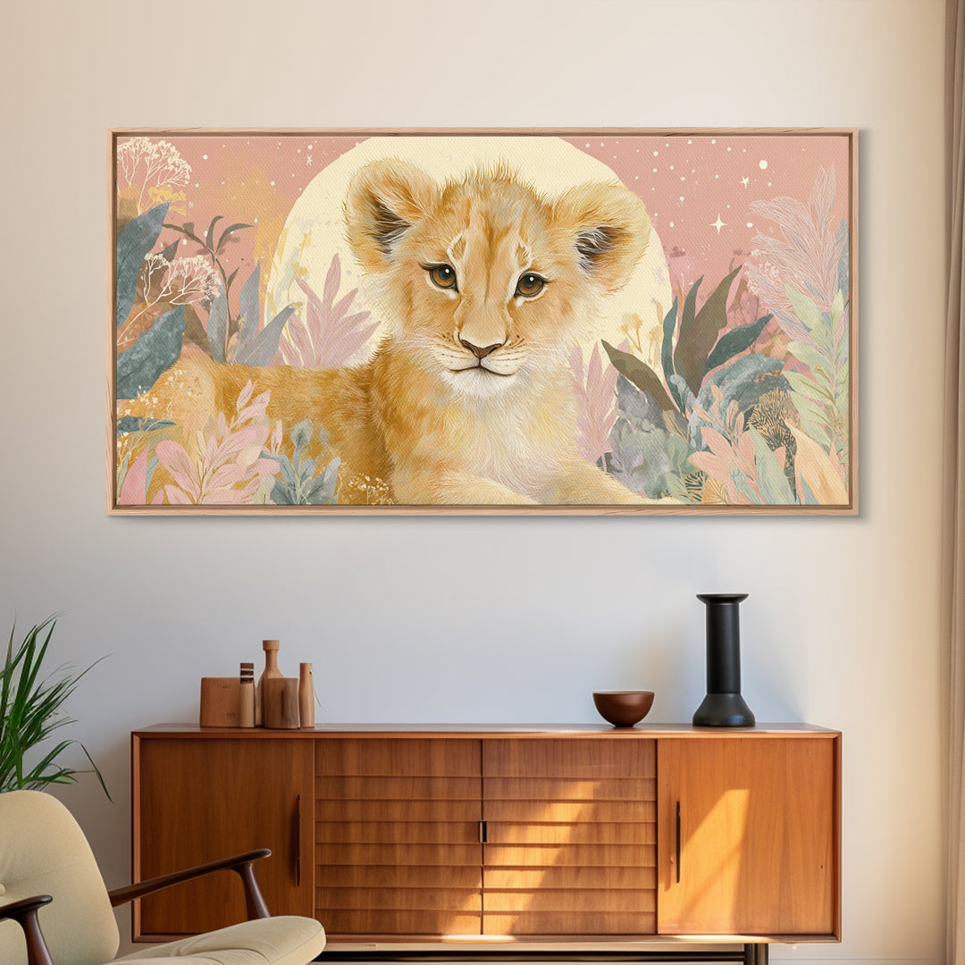 Lion Cub with Soft Golden Mane Canvas Print, Nursery Art, Printable Art, Nursery Decor, Oil Painting, Nursery, Watercolor Print, NUR-2x1-53