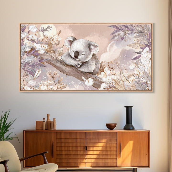Sleeping Koala on Eucalyptus Branch Canvas Print, Nursery Art, Digital Art, Nursery Decor, Watercolor Art, Nursery, NUR-2x1-57