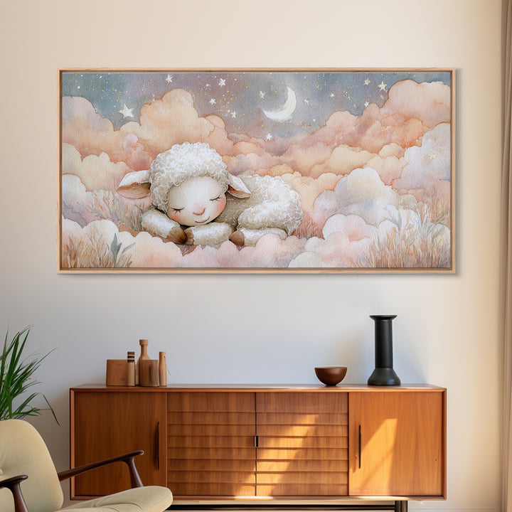 Little Lamb under a Starry Sky Canvas Print, Nursery Art, Girl Nursery Decor, Nursery Decor, Fine Art, Nursery, Kids Room Art, NUR-2x1-63