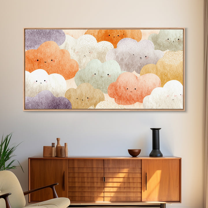 Clouds and Raindrops Canvas Print, Nursery Art, Textured Painting, Nursery Decor, Watercolor Art, Nursery, Wall Art Print, NUR-2x1-66