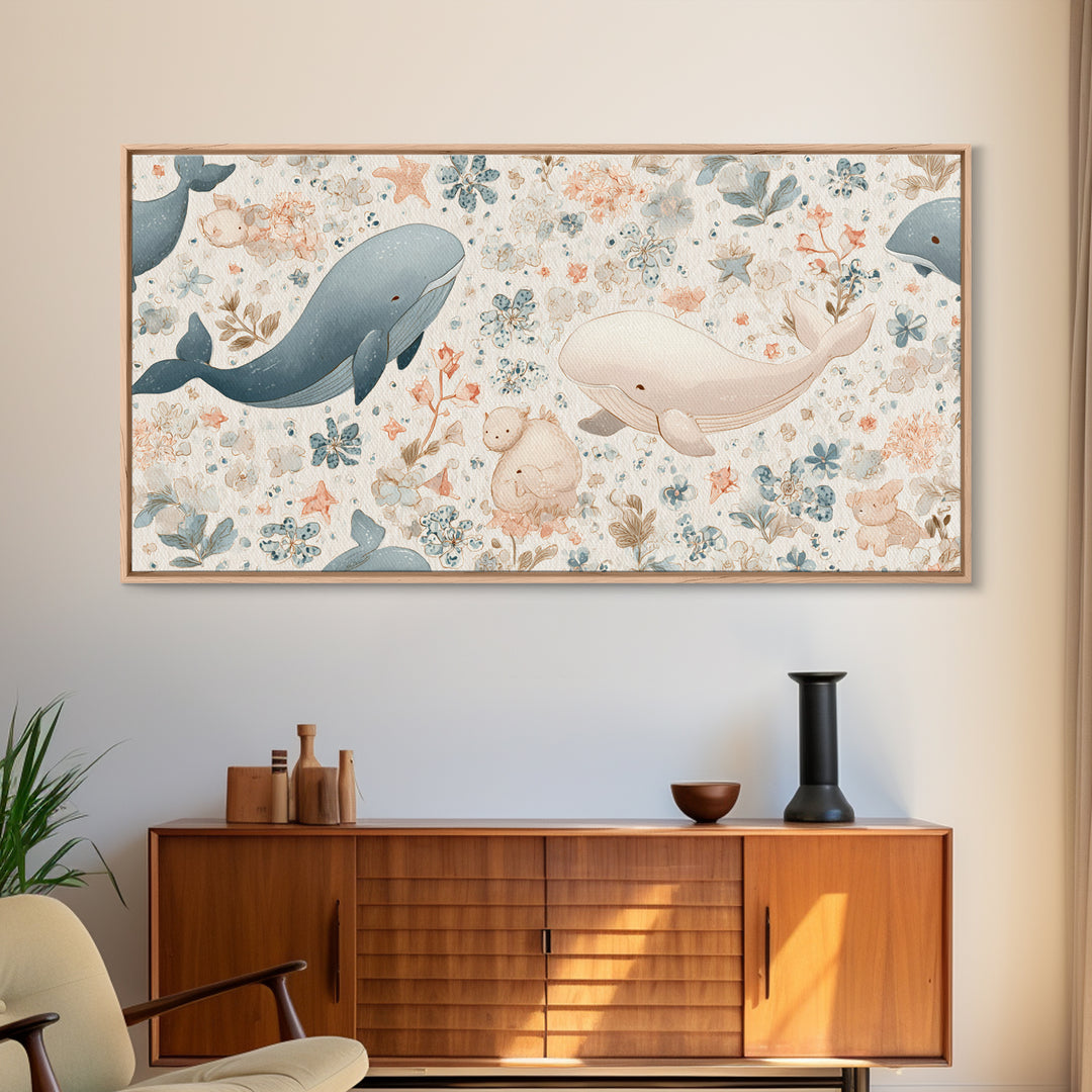 Friendly Ocean Creatures Canvas Print, Nursery Art, Printable Art, Nursery Decor, Fine Art, Nursery, Watercolor Print, NUR-2x1-68