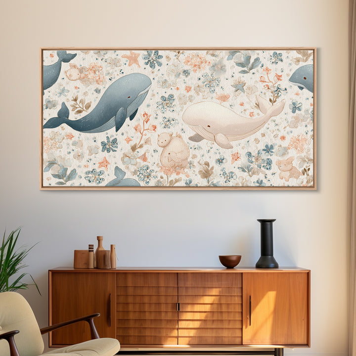 Friendly Ocean Creatures Canvas Print, Nursery Art, Printable Art, Nursery Decor, Fine Art, Nursery, Watercolor Print, NUR-2x1-68