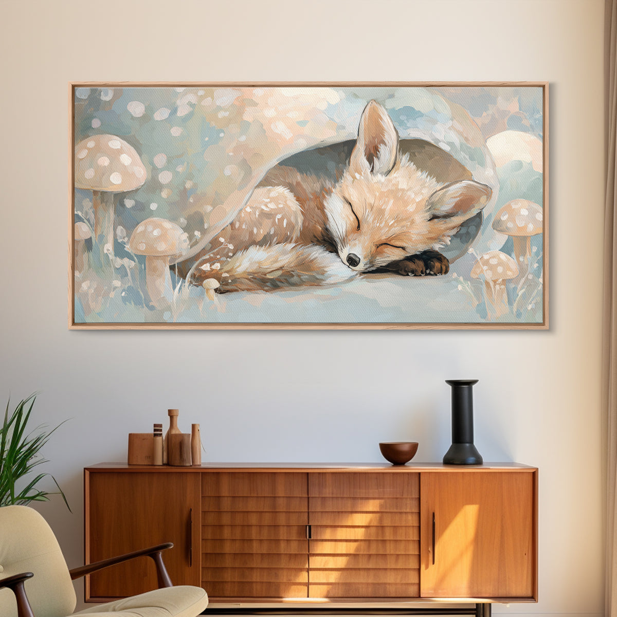 Woodland Fox Tucked Framed Canvas Print, Nursery Art, Nursery, Nursery Decor, Fine Art, Nursery, Playroom Wall Decor, NUR-2x1-72