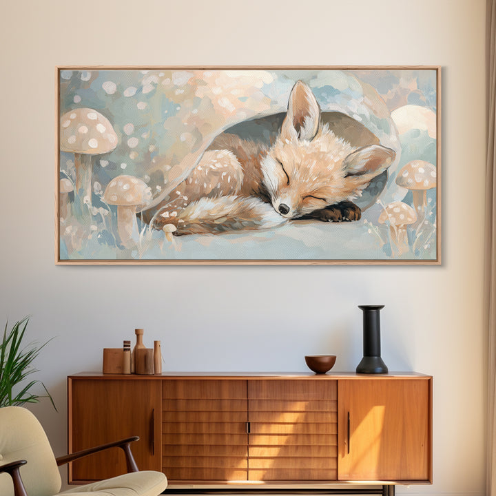 Woodland Fox Tucked Framed Canvas Print, Nursery Art, Nursery, Nursery Decor, Fine Art, Nursery, Playroom Wall Decor, NUR-2x1-72