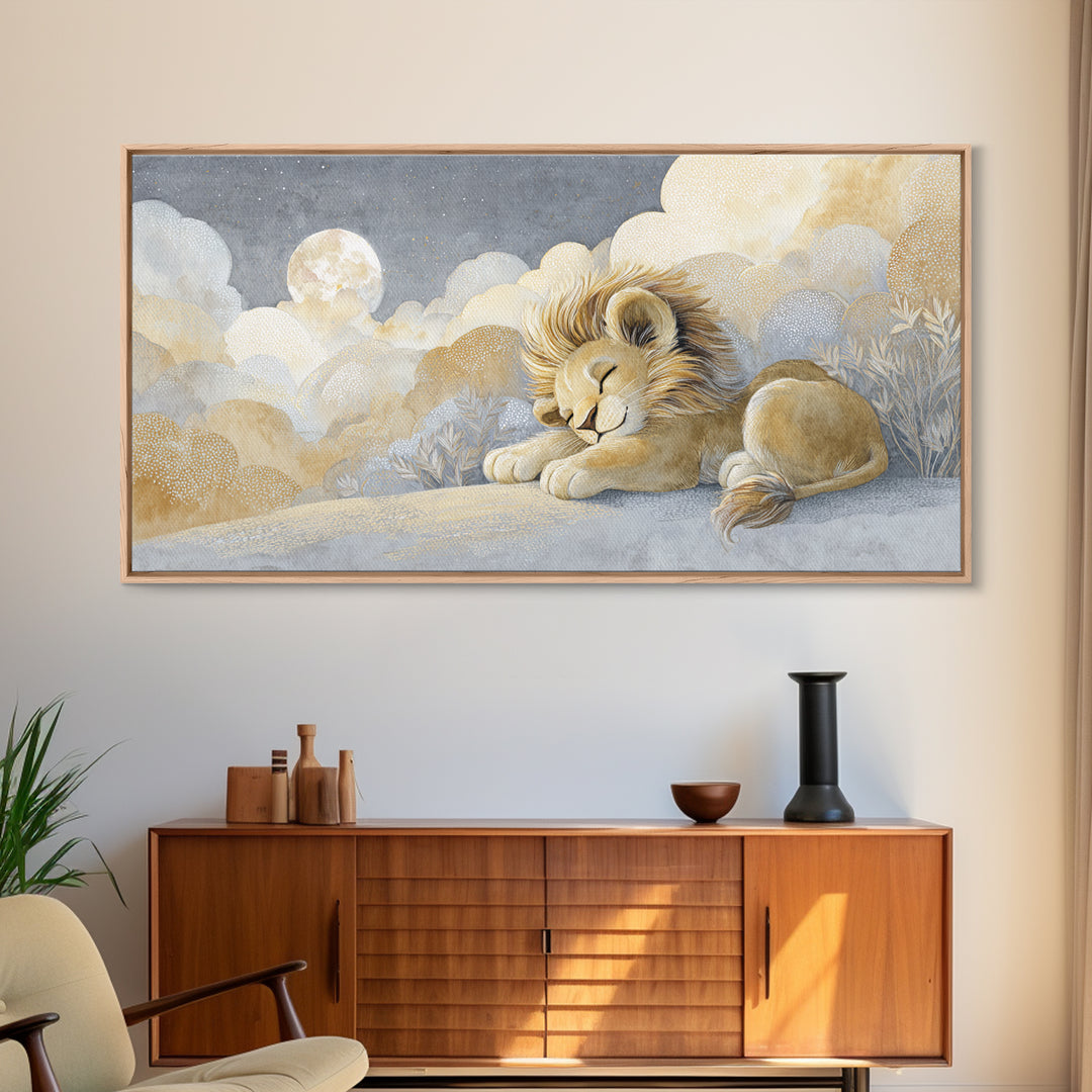 Lion Cub with Soft Golden Mane Canvas Print, Nursery Art, Printable Art, Nursery Decor, Oil Painting, Nursery, Watercolor Print, NUR-2x1-77
