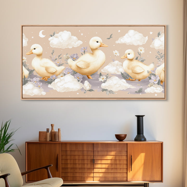 Ducklings Following a Mother Duck Canvas Print, Nursery Art, Wall Art, Nursery Decor, Oil Painting, Nursery, Nursery Prints, NUR-2x1-82