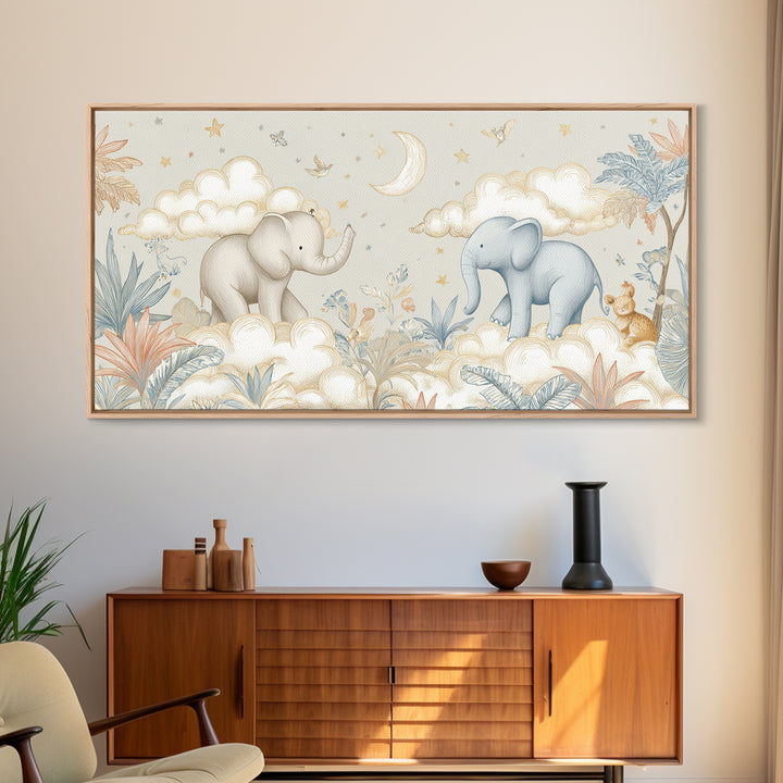 Pastel Jungle Animals Framed Canvas Print, Nursery Art, Wall Decor, Nursery Decor, Fine Art, Nursery, Playroom Decor, NUR-2x1-86